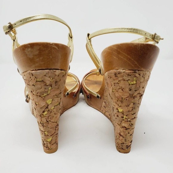 Jessica Simpson Cork  Foil Leather Straps Wooden Retro Wedges Sz 9B - Picture 3 of 10